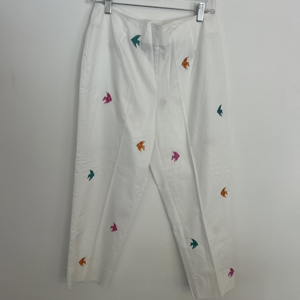 Equipment Women's 8 Cropped White Colorful Fish Summer Fun Cruise Beach‎ Resort